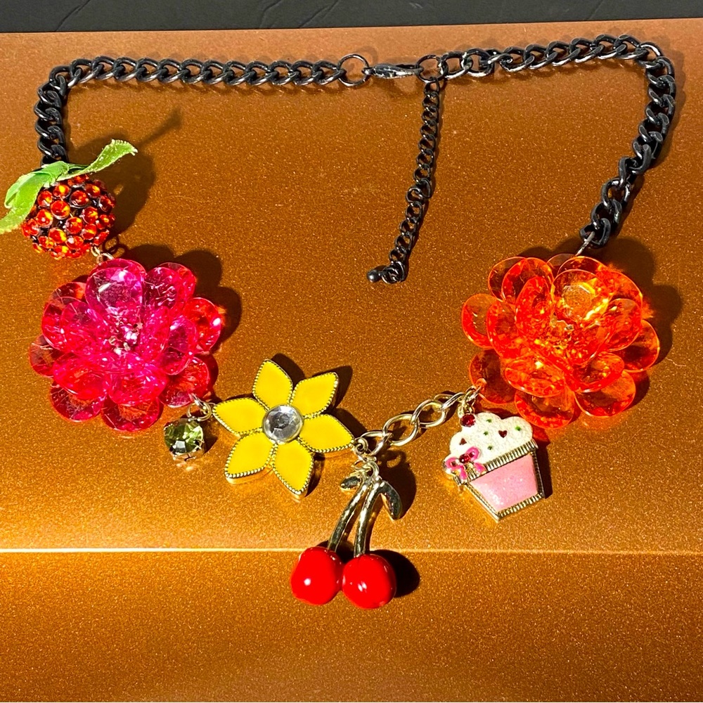 Betsey Johnson Lucite Flowers Enamel Cupcake Rhinestones Cherries Charms